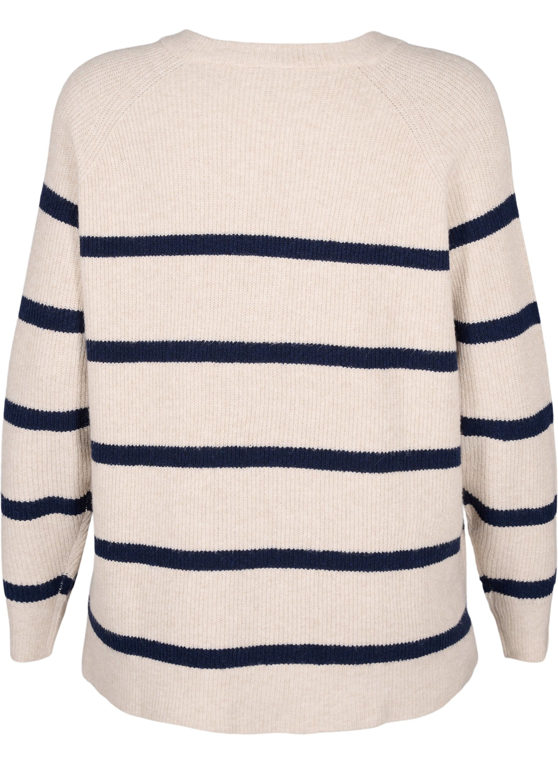 Zizzi Pull en tricot c&ocirc;tel&eacute; &agrave; rayures, P.Stone/Navy.B.Mel., Packshot image number 1