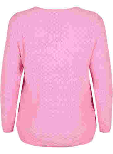 Gebreide top met patroon en v-halslijn, Begonia Pink, Packshot image number 1