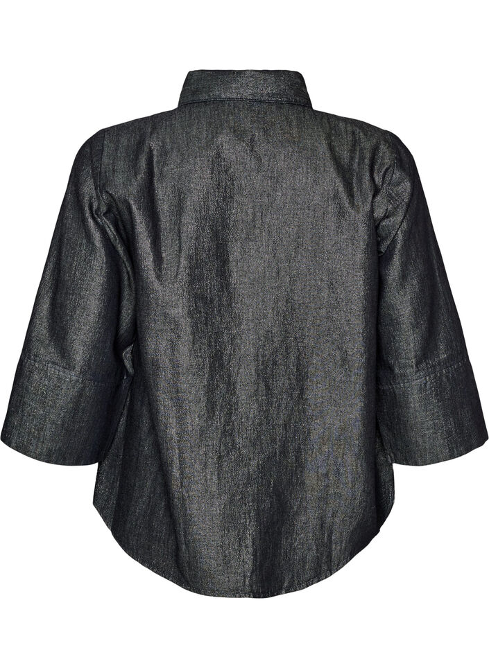 Chemise en jean avec fil paillet&eacute; et manches 3/4, Gris anthracite, Packshot image number 1