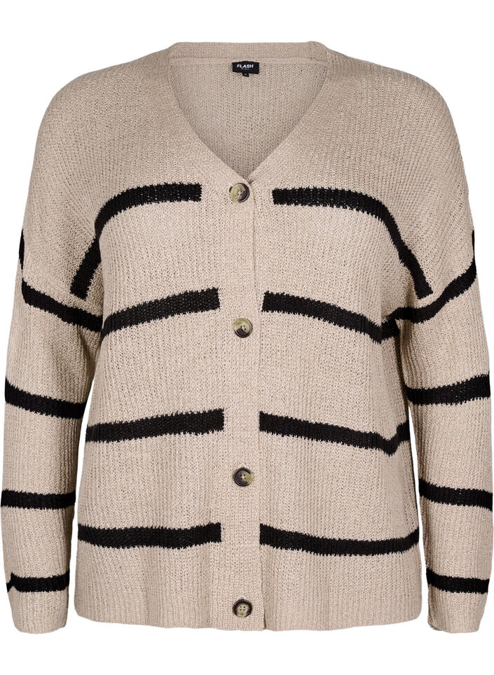 FLASH - Cardigan met strepen en knopen in breisel, Beige, Packshot image number 0