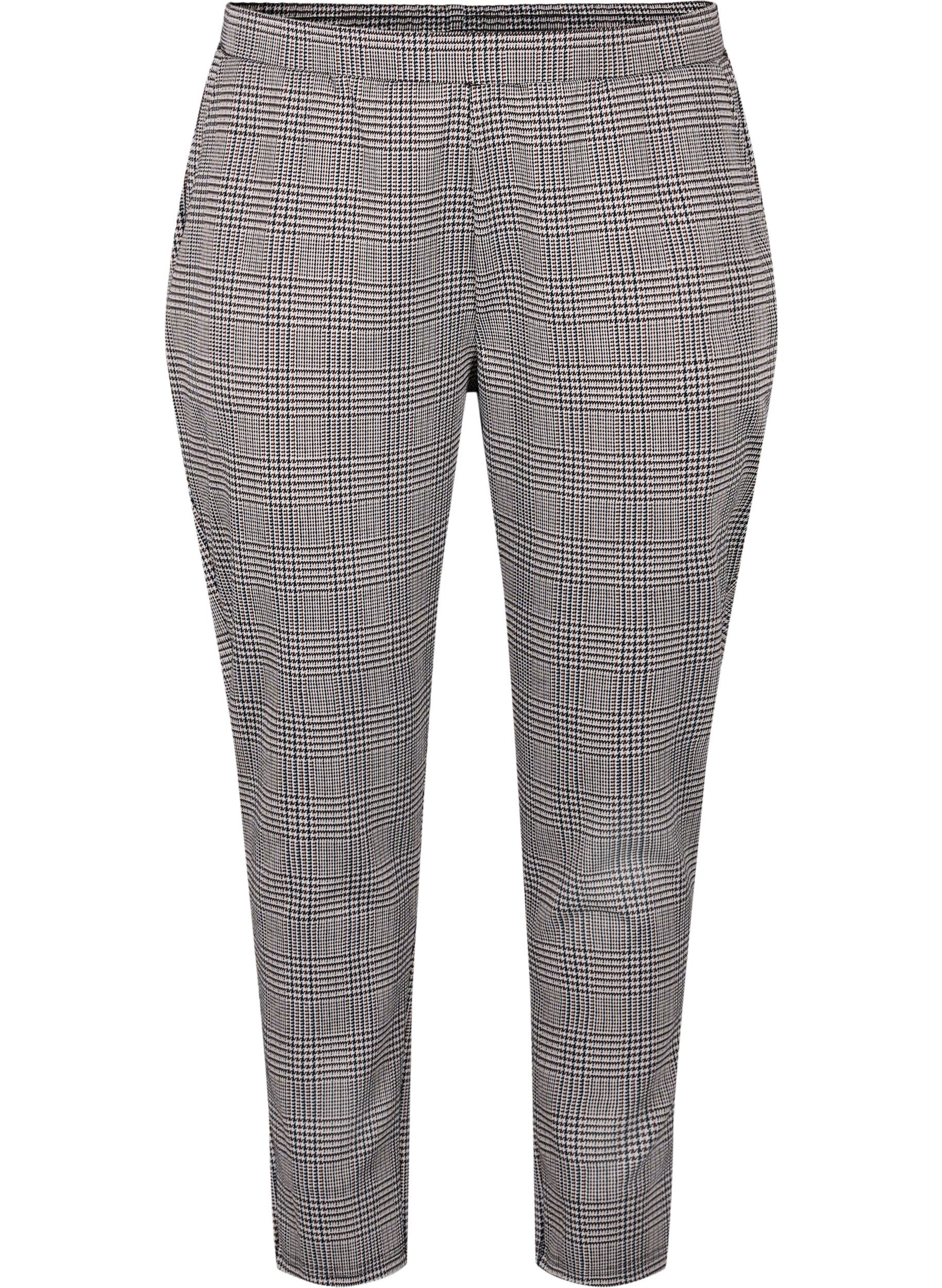Zizzi Pantalon court Maddison &agrave; carreaux, Beige Brown Check, Packshot image number 0