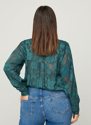 Transparante blouse met patroon, Darkest Spruce, Model image number 1