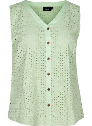 Mouwloze blouse met borduursel anglaise, Silt Green, Packshot image number 0