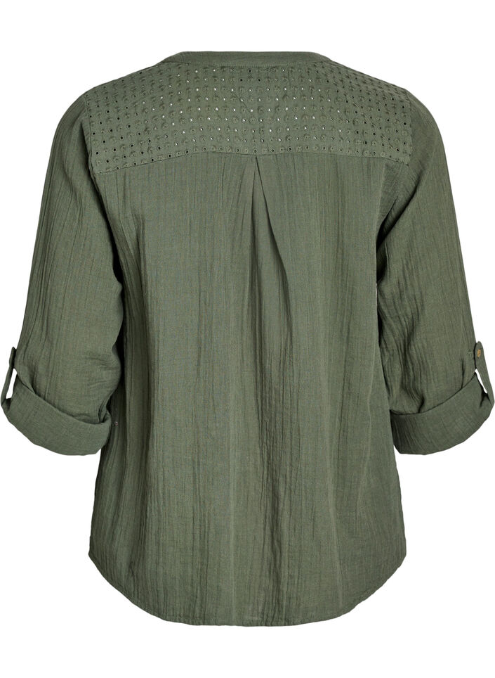 Blouse in katoenen mousseline met broderie anglaise, Groen, Packshot image number 1