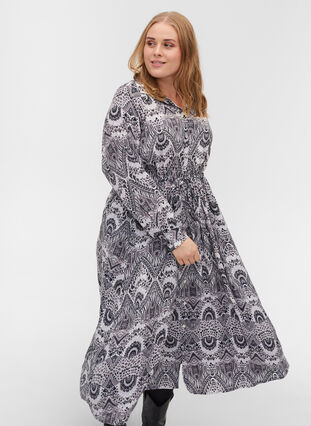Midi-jurk met print van viscose, Black Wallpaper, Model image number 2