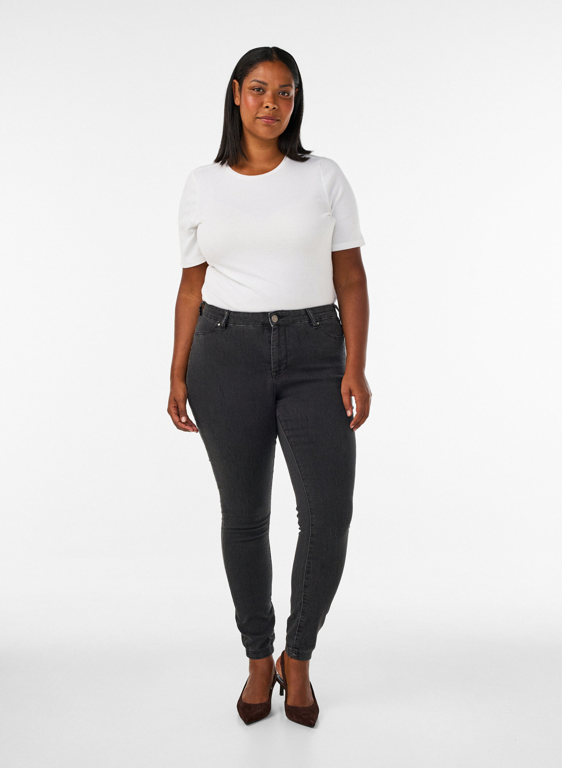 Jeggings van katoenmix, Grey Denim, Model