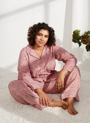 Chemise de nuit en coton avec imprimé floral, Powder Pink, Image image number 0