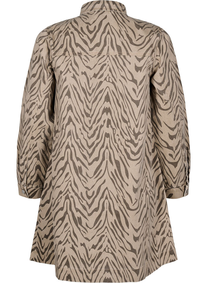 Denimjurk met lange mouwen en zebraprint, Brown Zebra AOP, Packshot image number 1