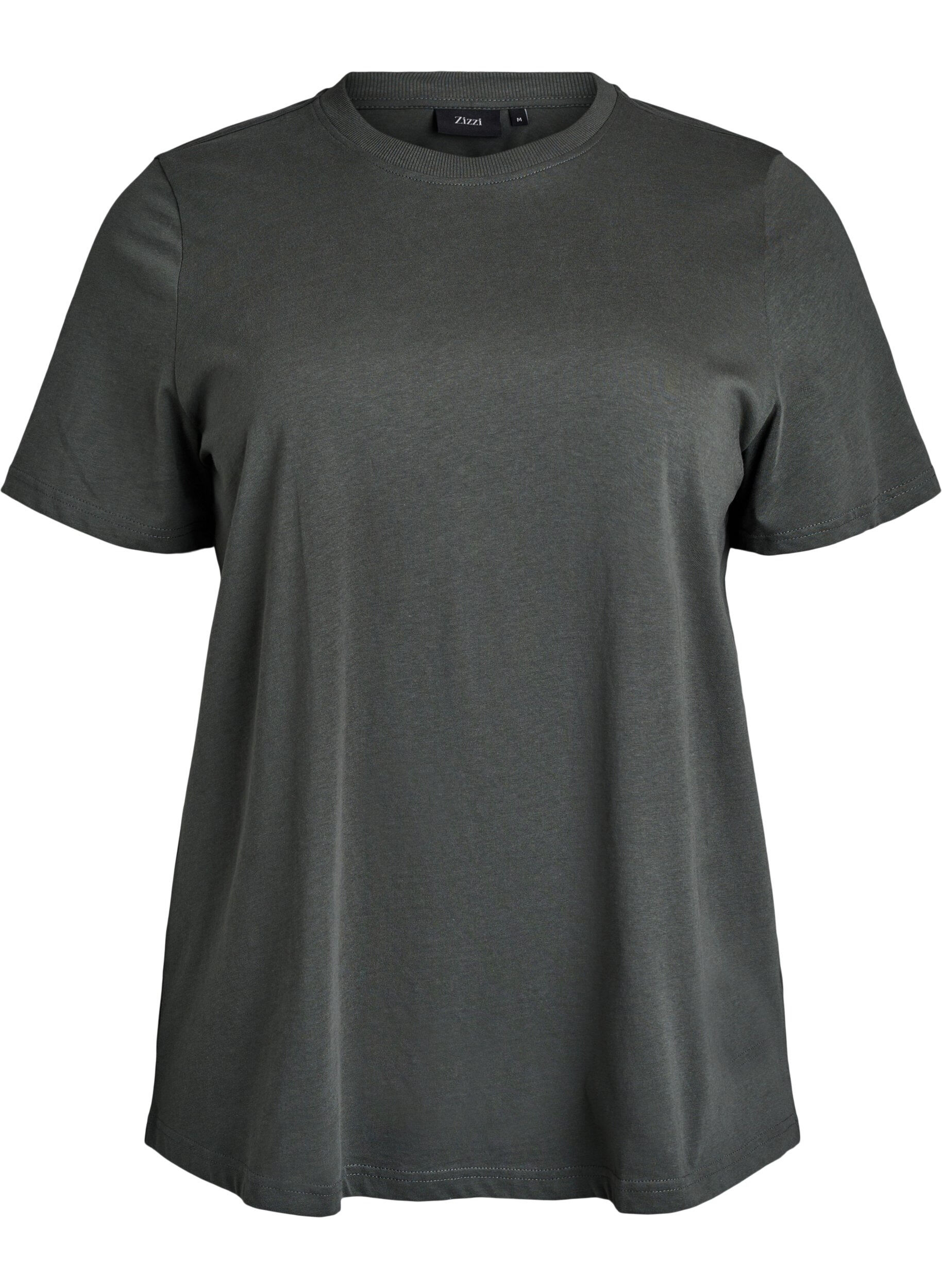 ZizziBasic katoenen T-shirt met ronde hals, Groen, Packshot image number 0