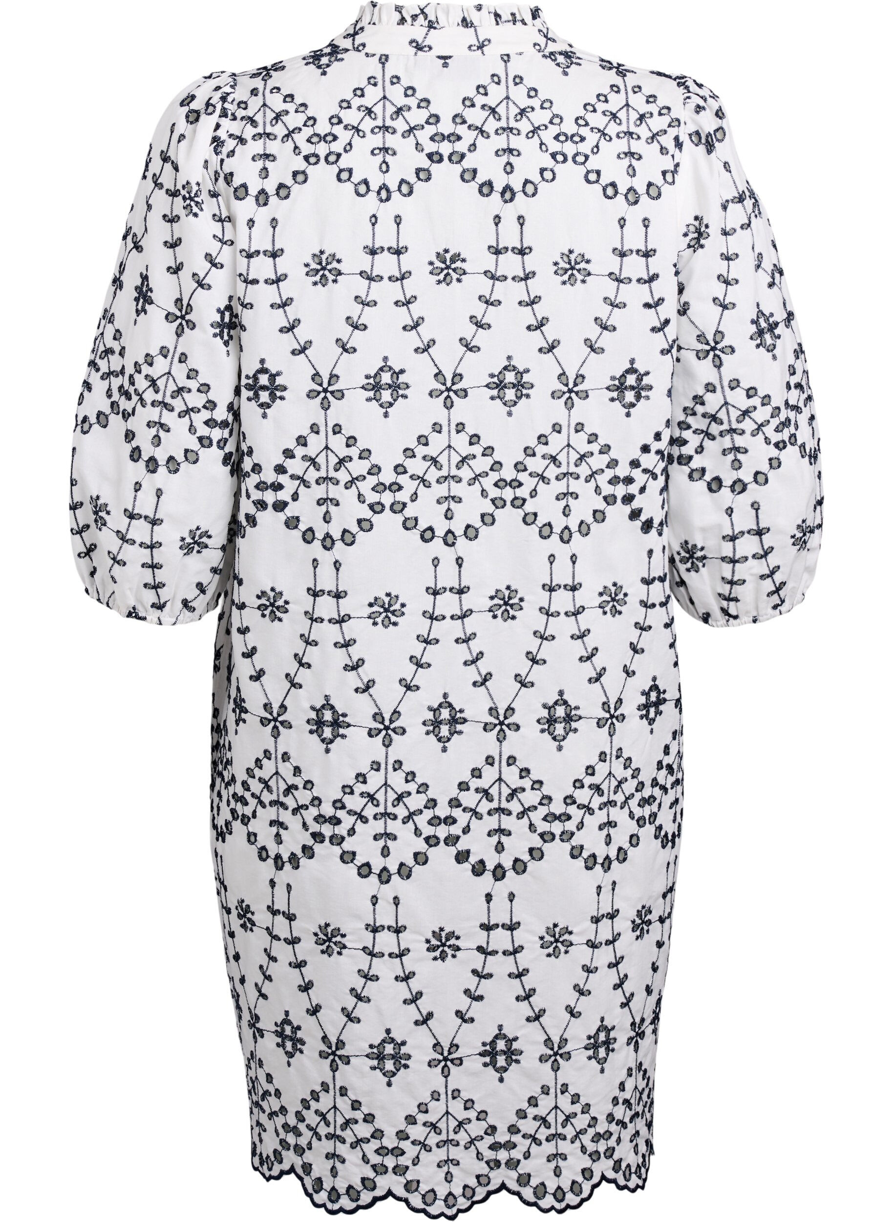 ZizziJurk met contrasterende broderie anglaise, White w. Navy Blazer, Packshot image number 1
