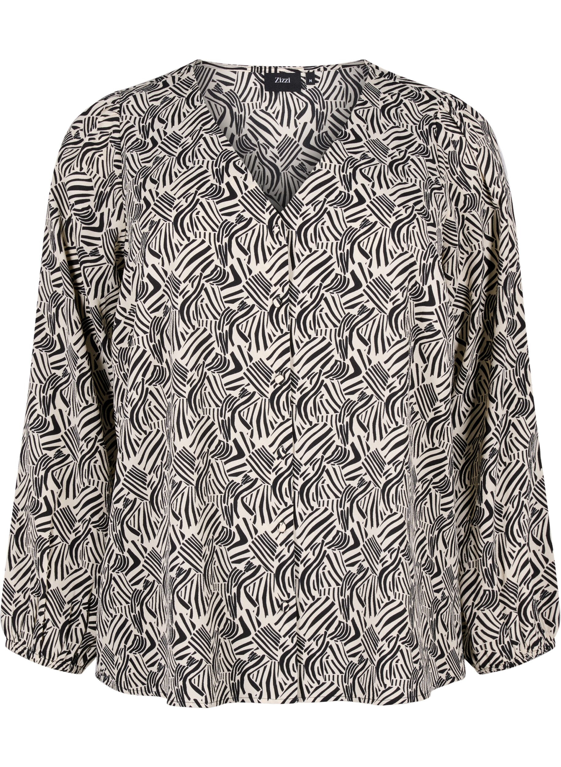 ZizziBlouse avec col en V et imprim&eacute;, Birch Graphic, Packshot image number 0