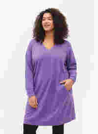 Robe sweat-shirt avec col en V, Deep Lavender, Model
