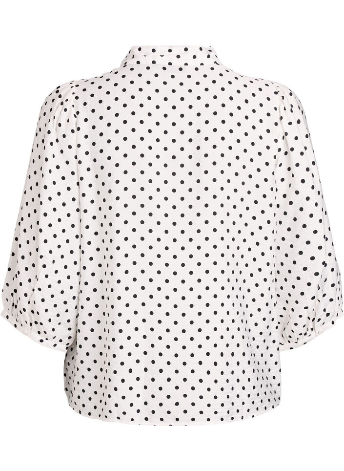 Chemisier &agrave; pois et manches 3/4, Blanc, Packshot image number 1