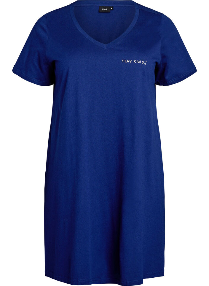 Chemise de nuit en coton biologique et &agrave; col en V, Bleu, Packshot image number 0