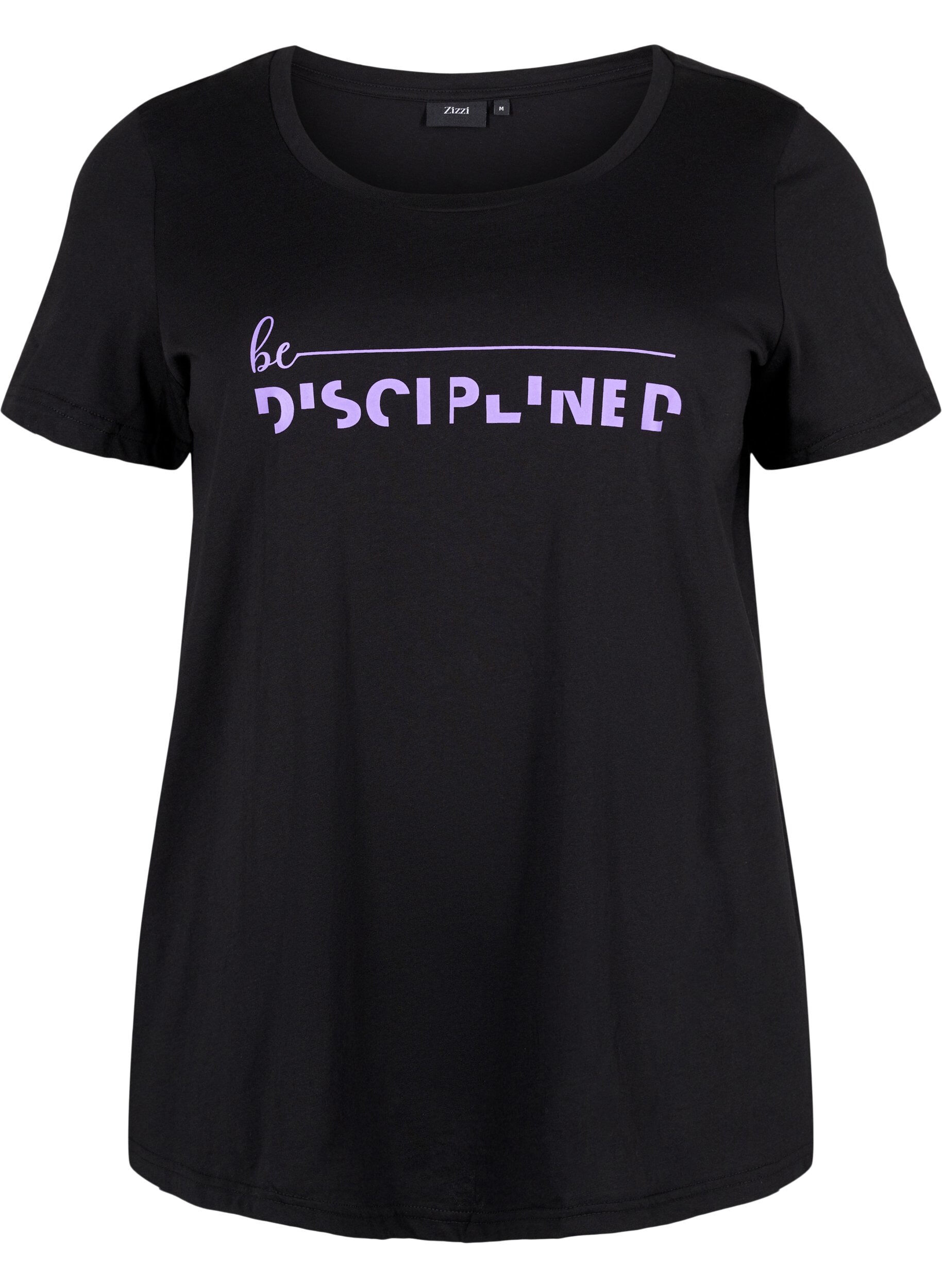 ZizziTrainingsshirt met print, Black w. Disciplined, Packshot image number 0
