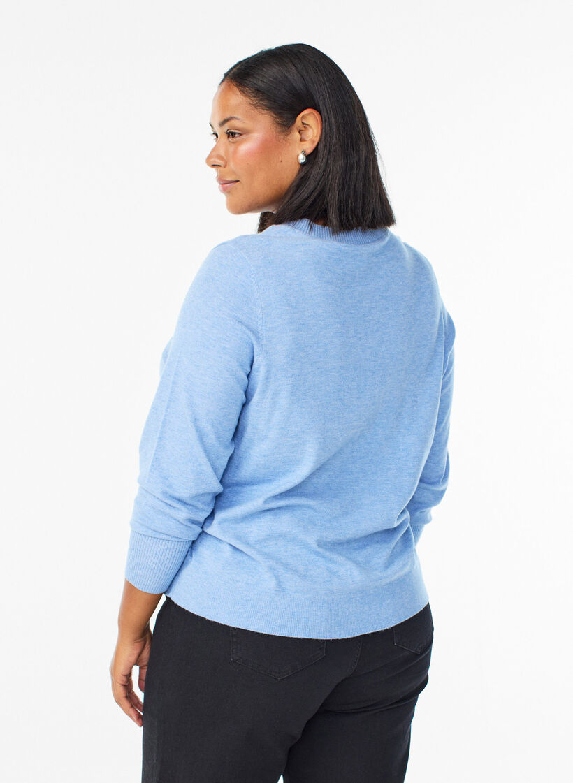 Chemisier en maille &agrave; col rond, Bleu, Model image number 2