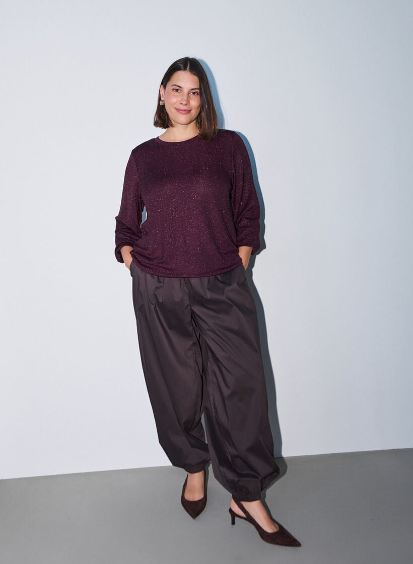 Blouse met verticale structuur en glitterdraad, Rood, Model image number 1