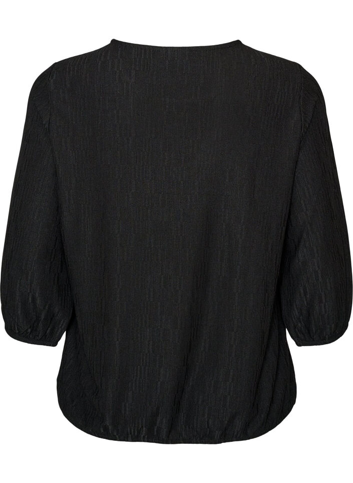 Blouse met textuur en 3/4 mouwen, Zwart, Packshot image number 1