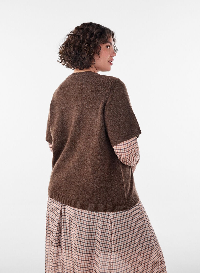 Cardigan en maille avec manches courtes, Marron, Model image number 2