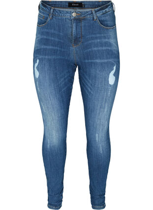 Amy jeans met slijtage details, Blue denim, Packshot image number 0