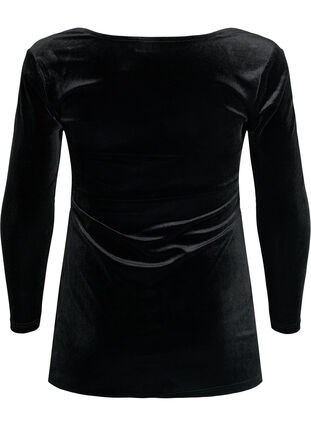 Korte velours jurk met kanten detail, Black, Packshot image number 1
