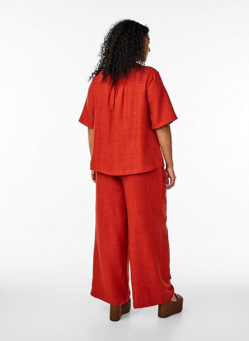 Pantalon ample avec ceinture &eacute;lastique et poches, Rouge, Model image number 1