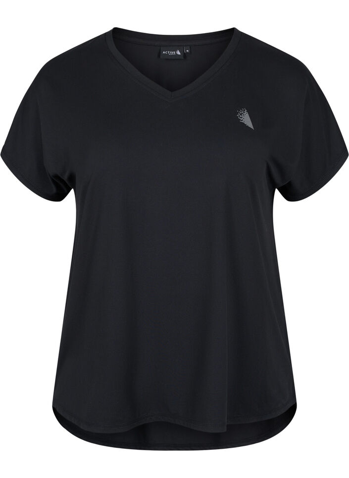 Sportief t-shirt met korte mouwen en v-hals, Zwart, Packshot