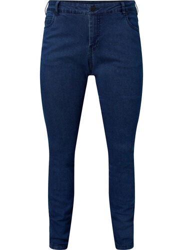 Jeans Sanna extra-mince à taille normale, Dark blue, Packshot image number 0
