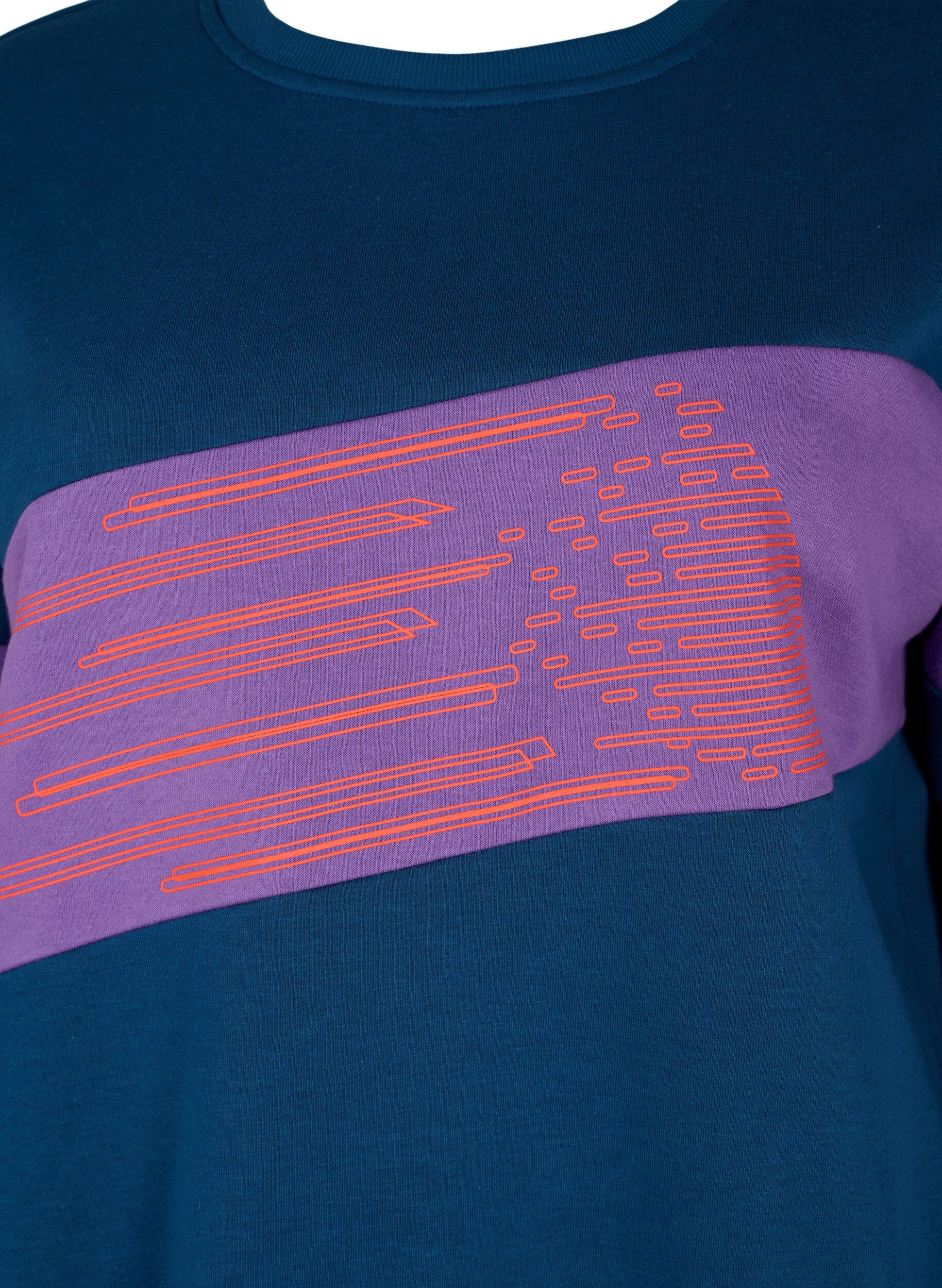 ZizziSweatshirt met sportieve print, Blue Wing Teal Comb, Packshot image number 2