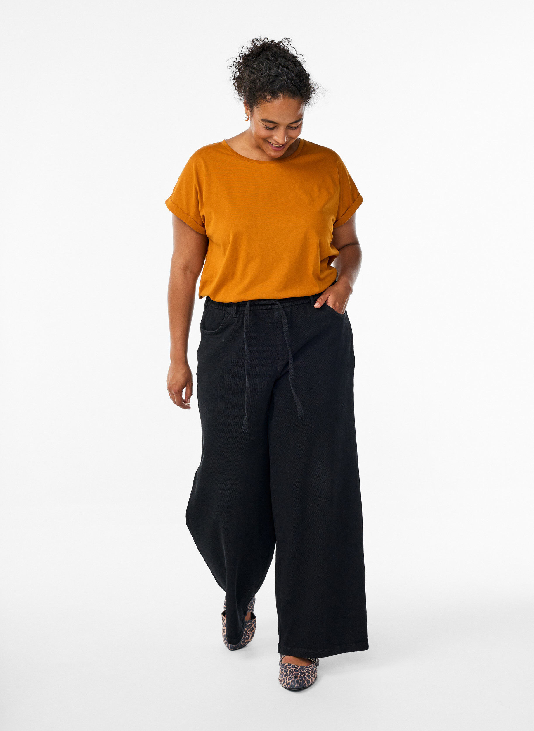 ZizziT-shirt met korte mouwen van katoenmix, Oranje, Model image number 1