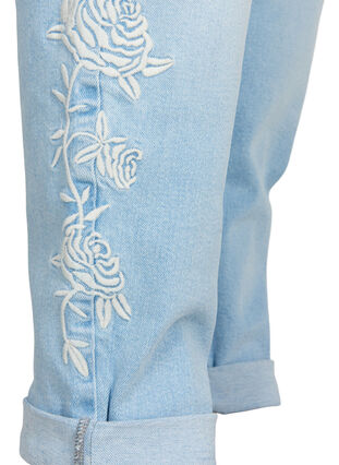 Cropped Mille jeans met borduursel, Light blue denim, Packshot image number 3