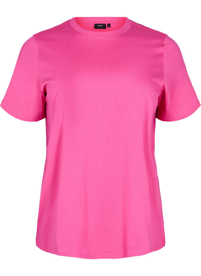 T-shirt basique en coton &agrave; col rond, Rose, Packshot image number 0