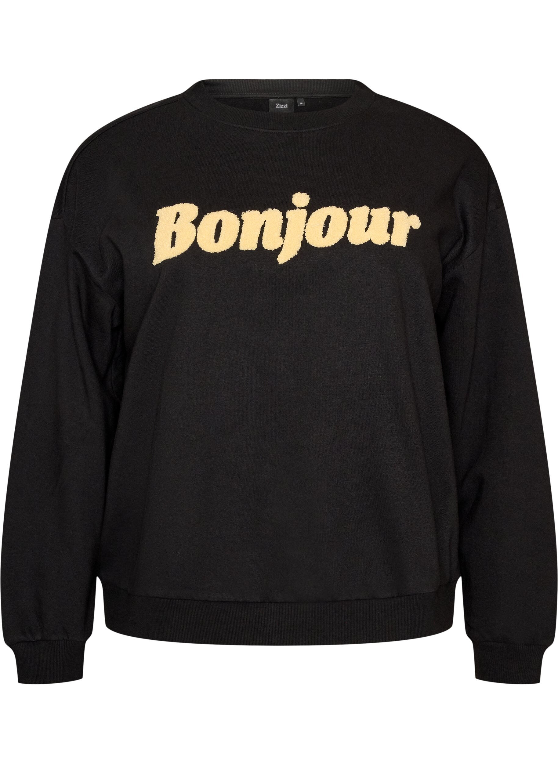 ZizziSweat-shirt avec inscription en boucl&eacute;, Noir, Packshot image number 0