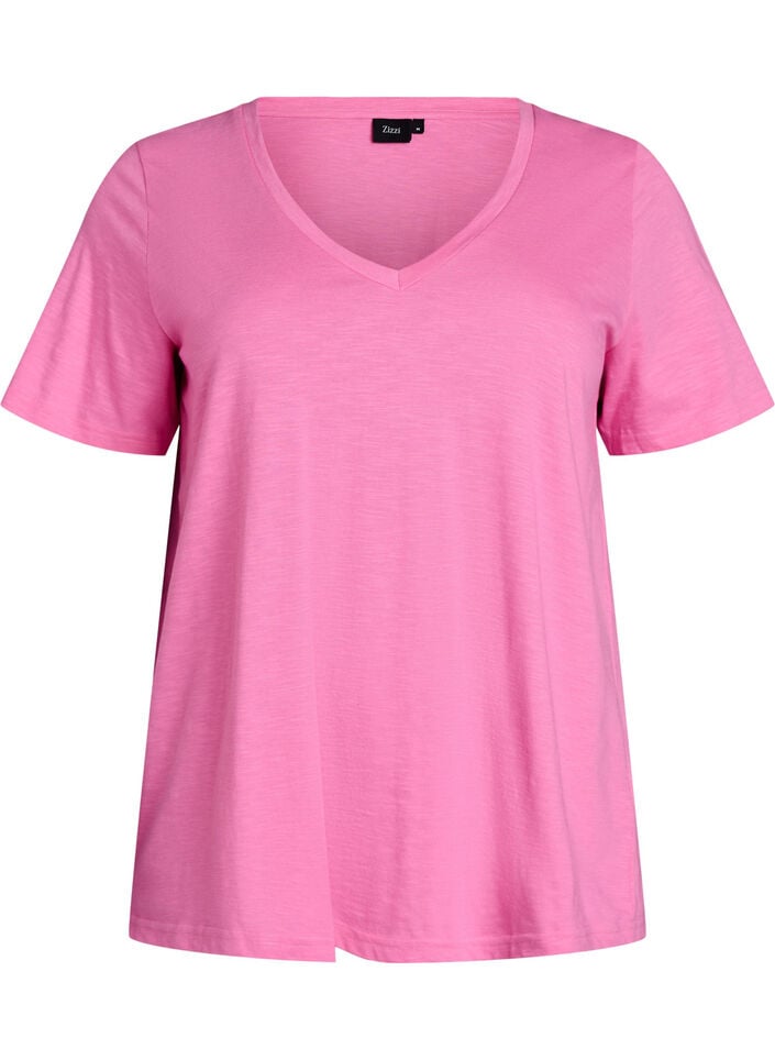 Basic t-shirt met korte mouwen en v-hals, Roze, Packshot image number 0
