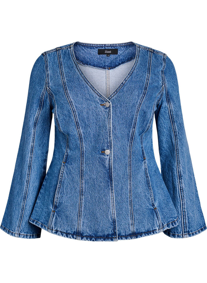 Denimjack met vormende naden en een V-hals, Blauw, Packshot image number 0