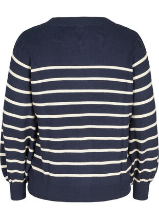 Pull en tricot rayé à manches bouffantes, Navy Blazer W/Stripe, Packshot image number 1