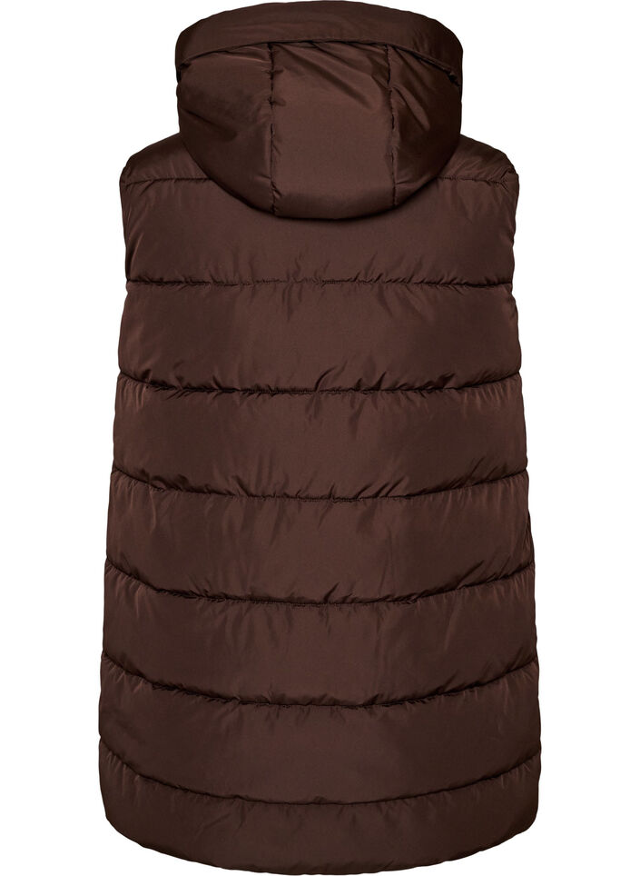 Lange vest met capuchon en zakken, Bruin, Packshot image number 1