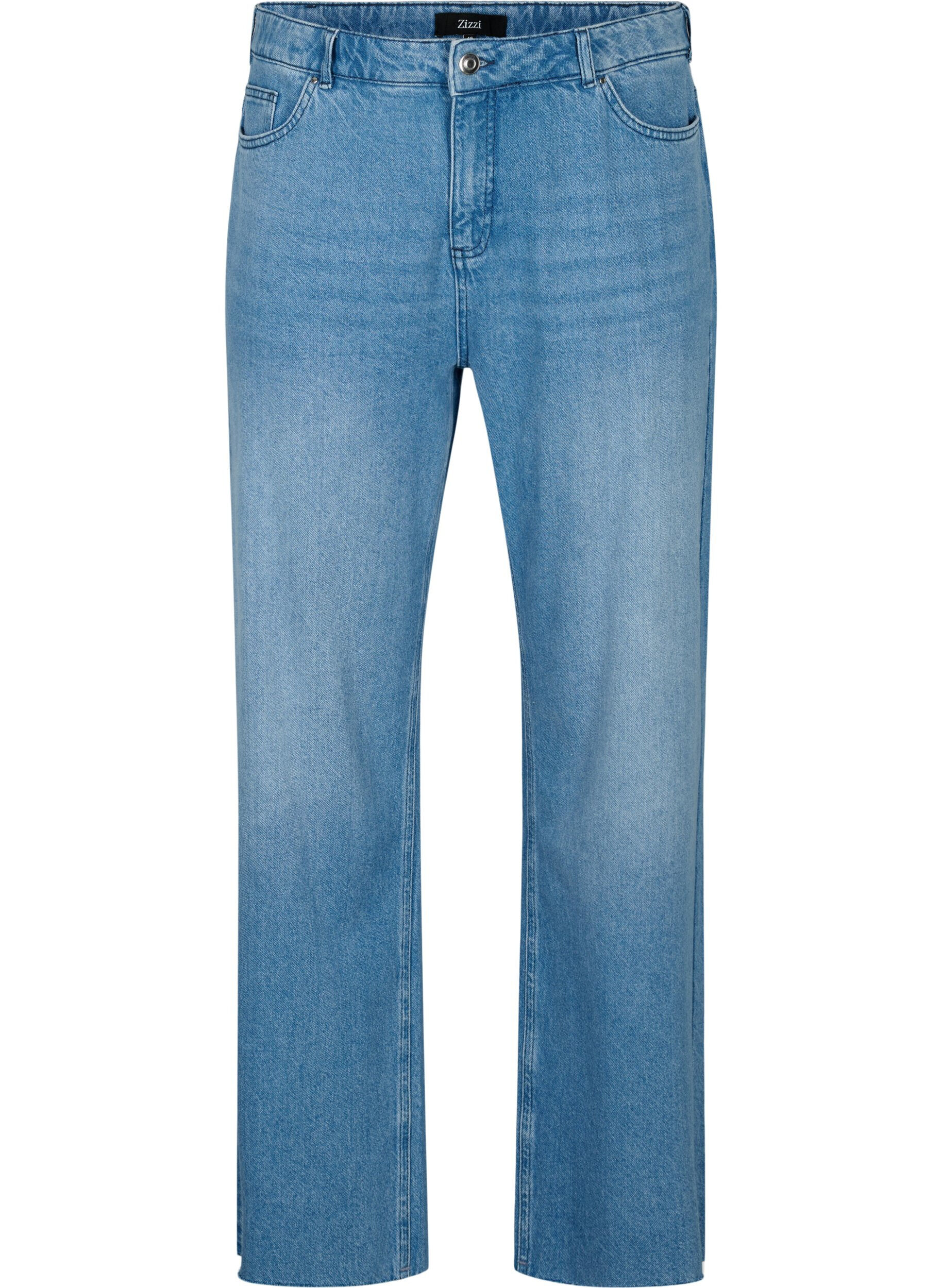 ZizziJeans met rechte pijp en rafels, Medium Blue, Packshot image number 0