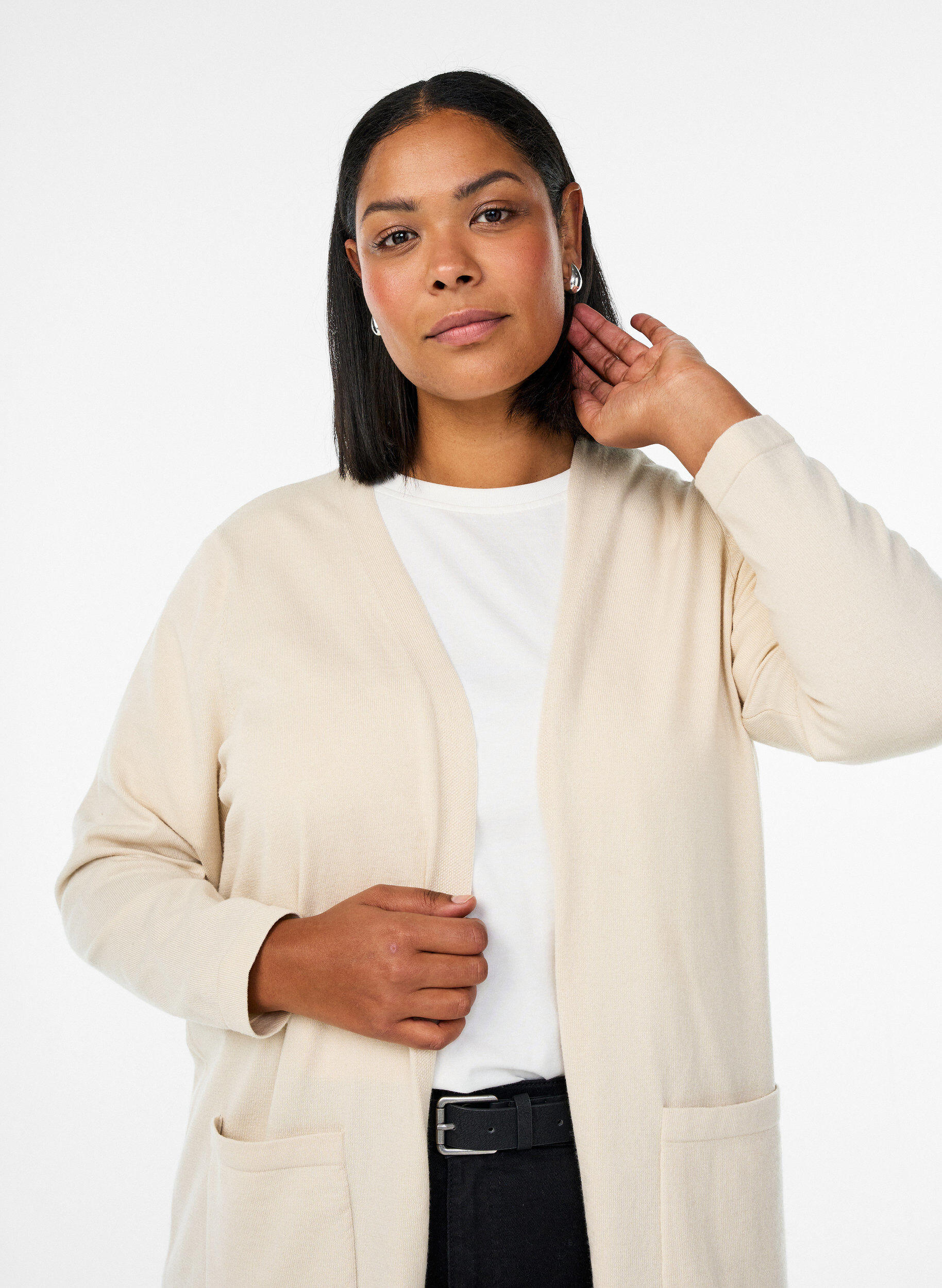 ZizziLang, open vest met zakken, Beige, Model image number 2