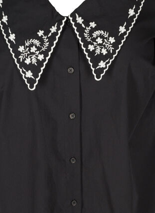 Chemise à manches courtes en coton à grand col, Black w. White, Packshot image number 2