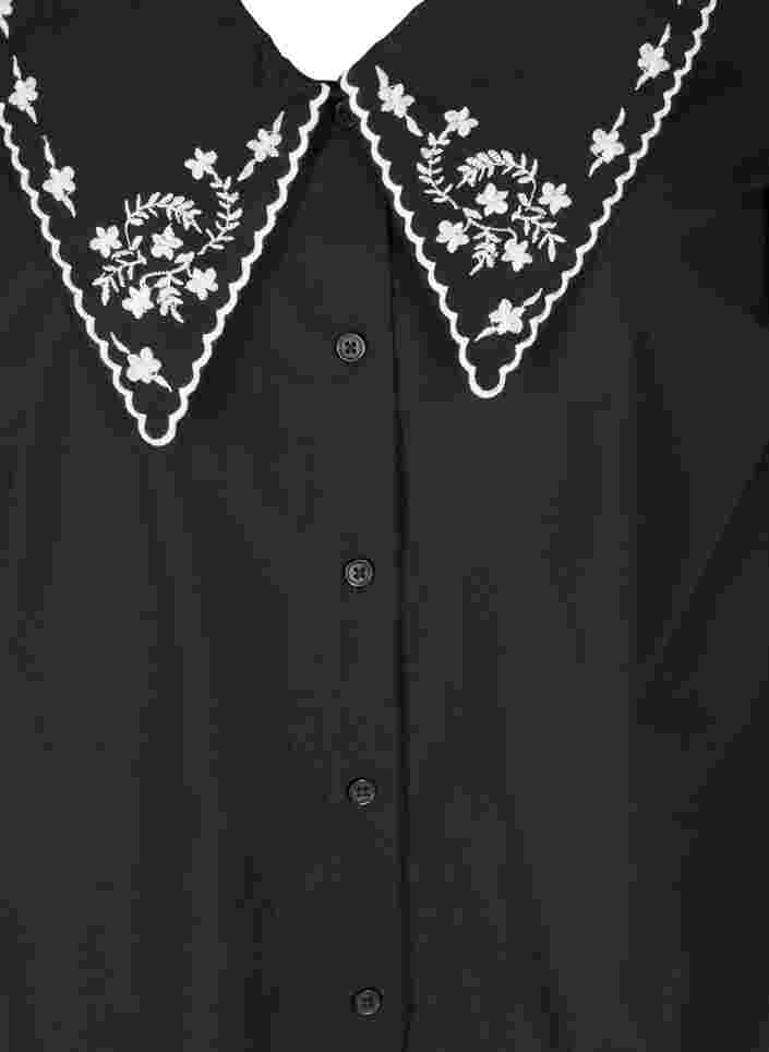 Katoenen blouse met korte mouwen en grote kraag , Black w. White, Packshot image number 2