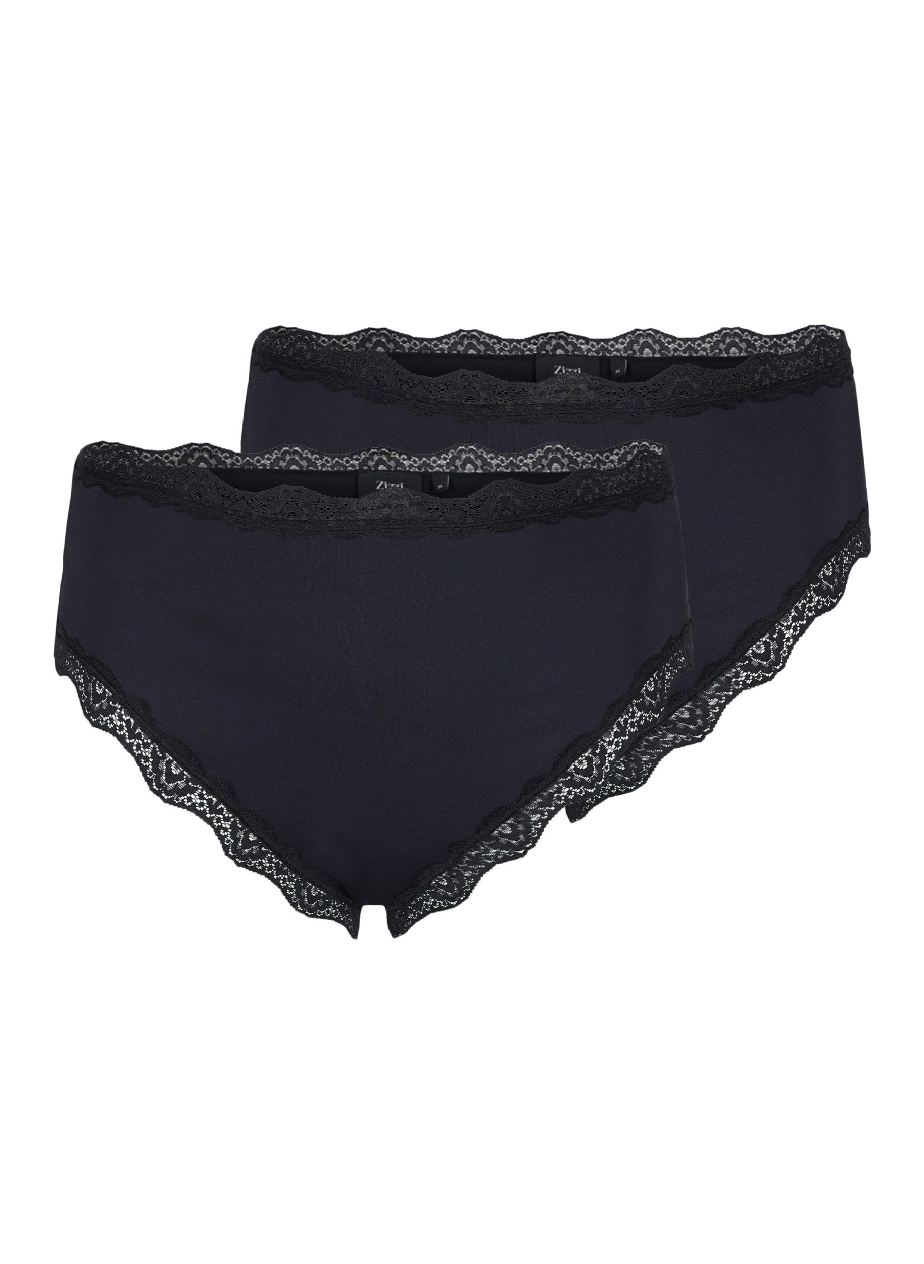 Zizzi Culotte 2-pack avec bords en dentelle, Black, Packshot image number 0