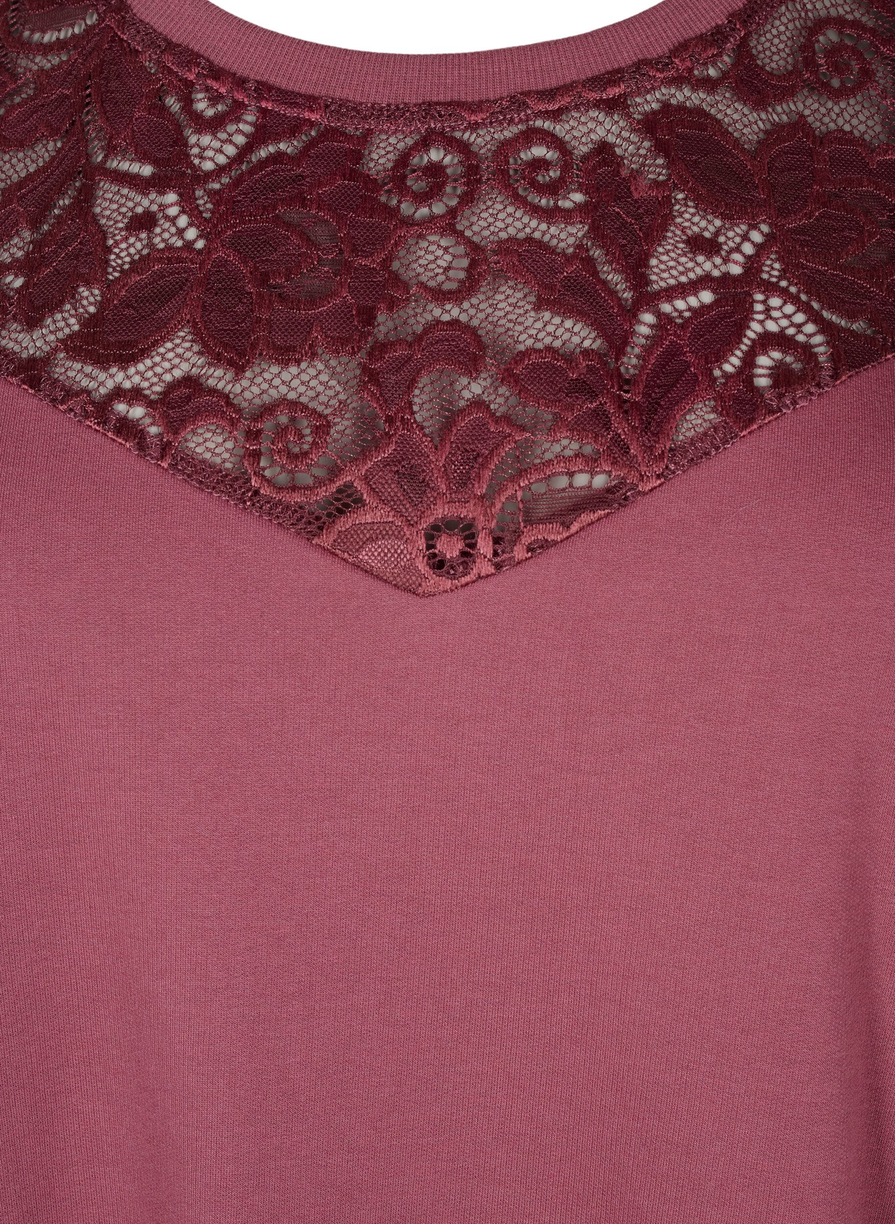 ZizziKorte sweat jurk met kanten detail, Rose Brown, Packshot image number 2