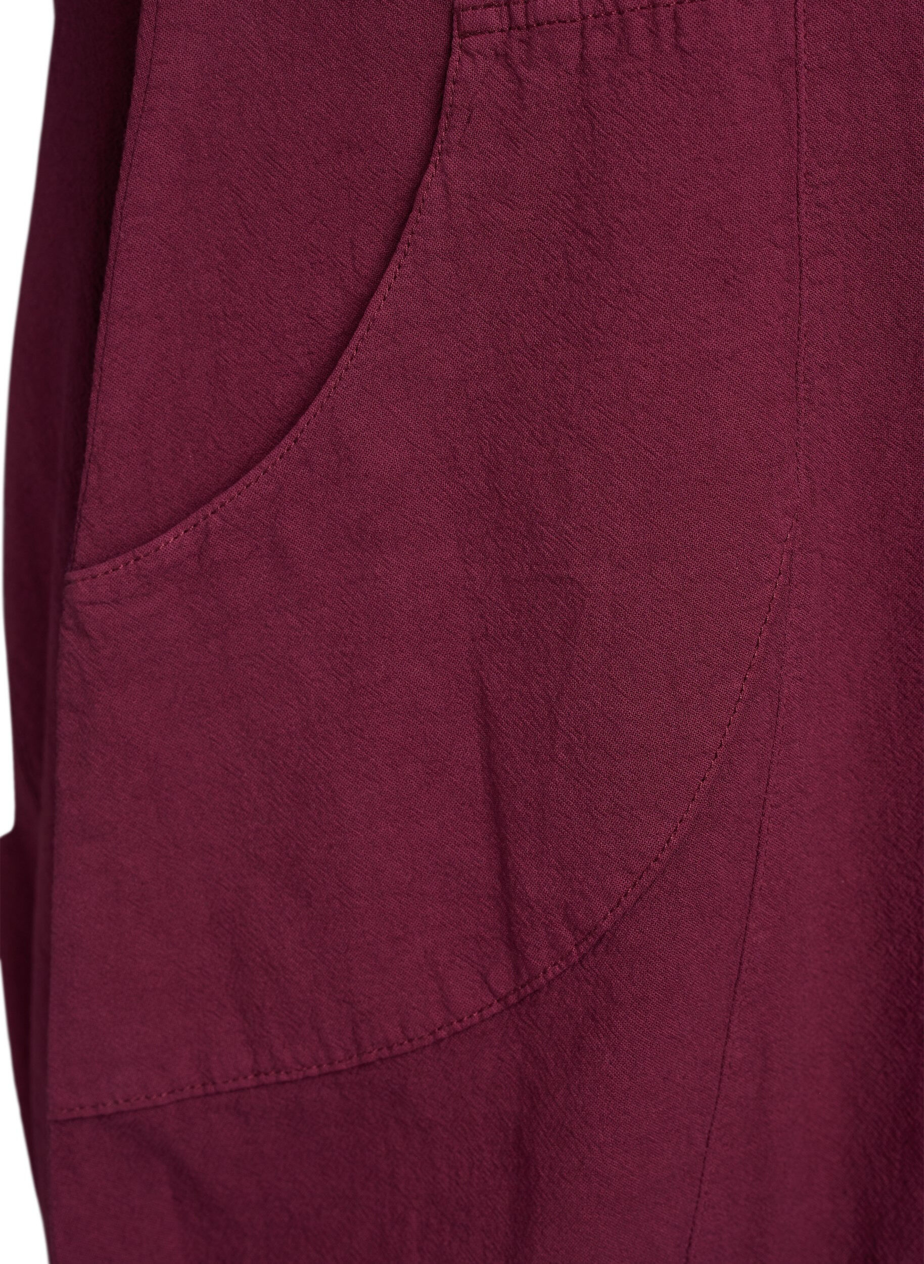 ZizziKatoenen jurk met korte mouwen, Donker Bordeaux, Packshot image number 3