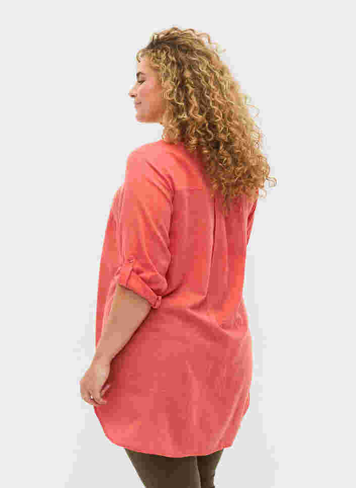 Lange blouse met 3/4 mouwen en v-hals, Hot Coral, Model image number 1