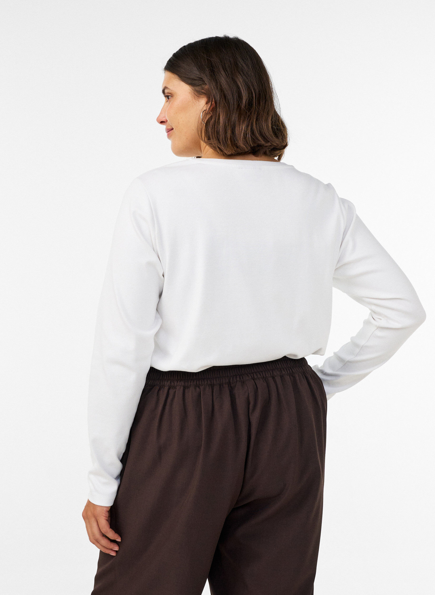 ZizziT-shirt basique &agrave; manches longues et col rond, Blanc, Model image number 2