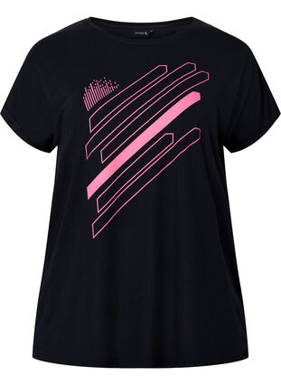 Trainings-T-shirt met korte mouwen en print, Black/Pink Print, Packshot image number 0