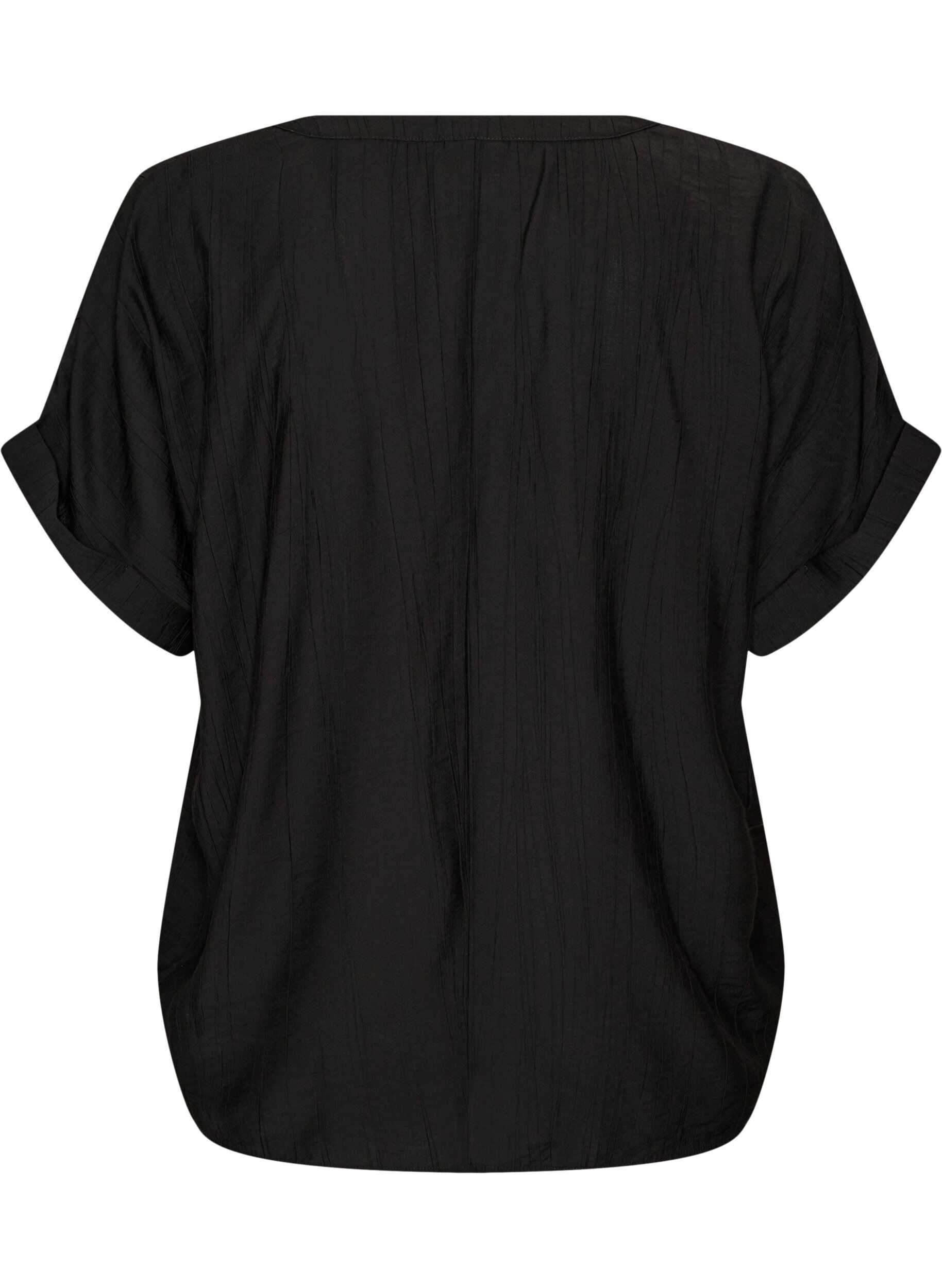 ZizziBlouse textur&eacute;e en viscose avec boutons, Noir, Packshot image number 1