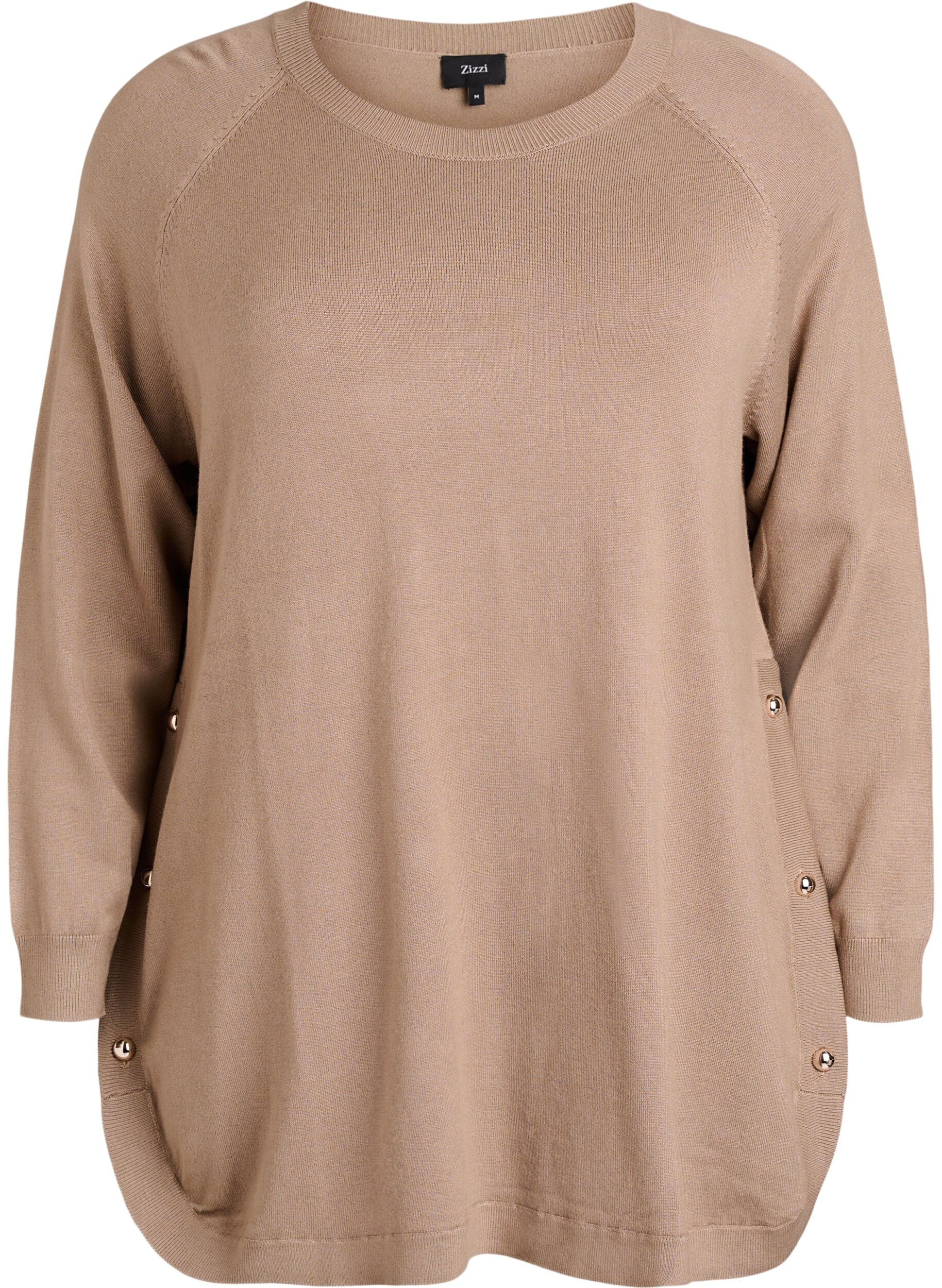 ZizziBlouse en maille avec boutons sur le c&ocirc;t&eacute;, Beige, Packshot image number 0