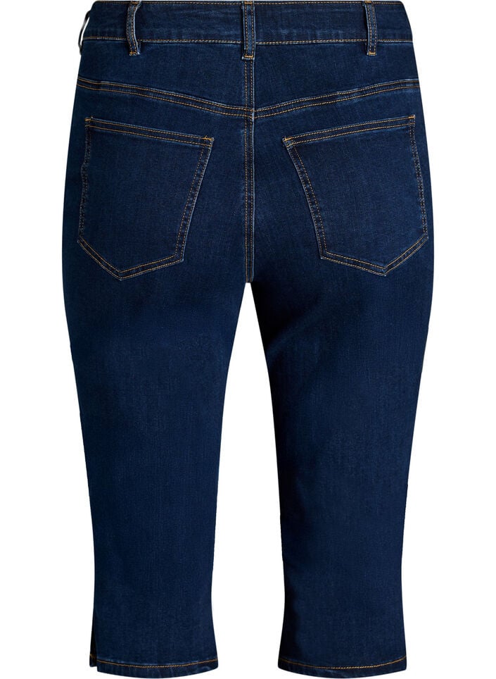 Capri slim taille haute en denim stretch, Bleu, Packshot image number 1